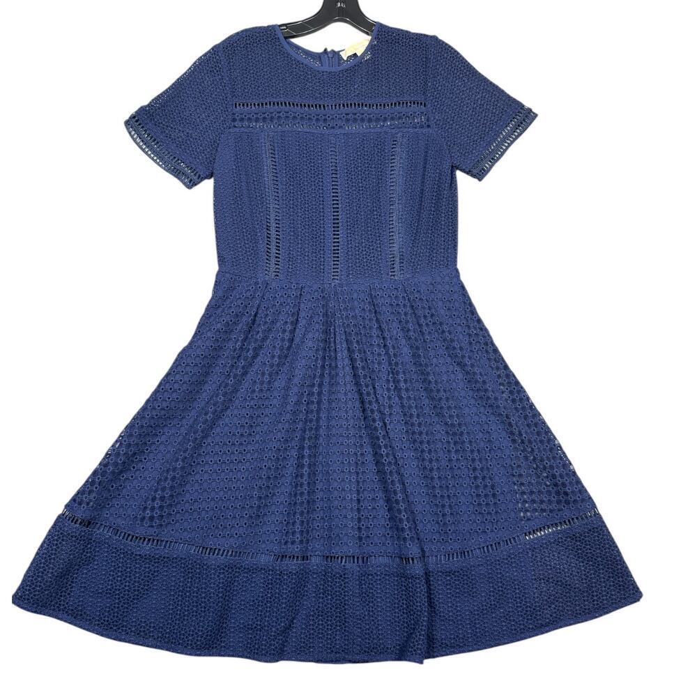 Michael Kors Navy Lace Eyelet Fit & Flare Dress – Size 4 - Picture 2 of 6